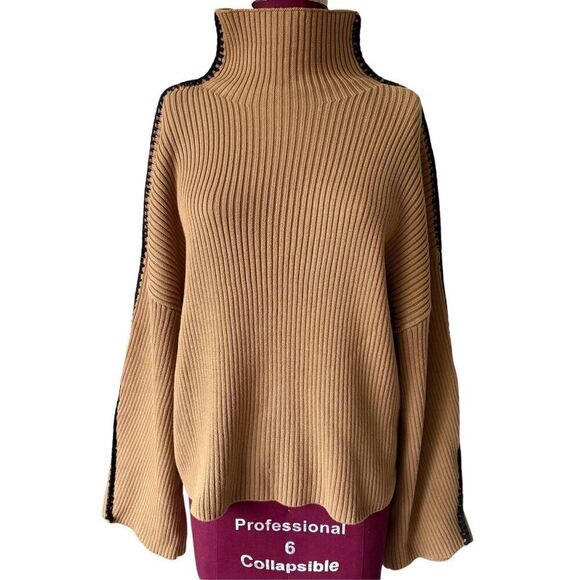 Rag & Bone Ingrid Turtleneck WHIPSTITCH  Sweater size M Tan Organic Cotton - Picture 3 of 11